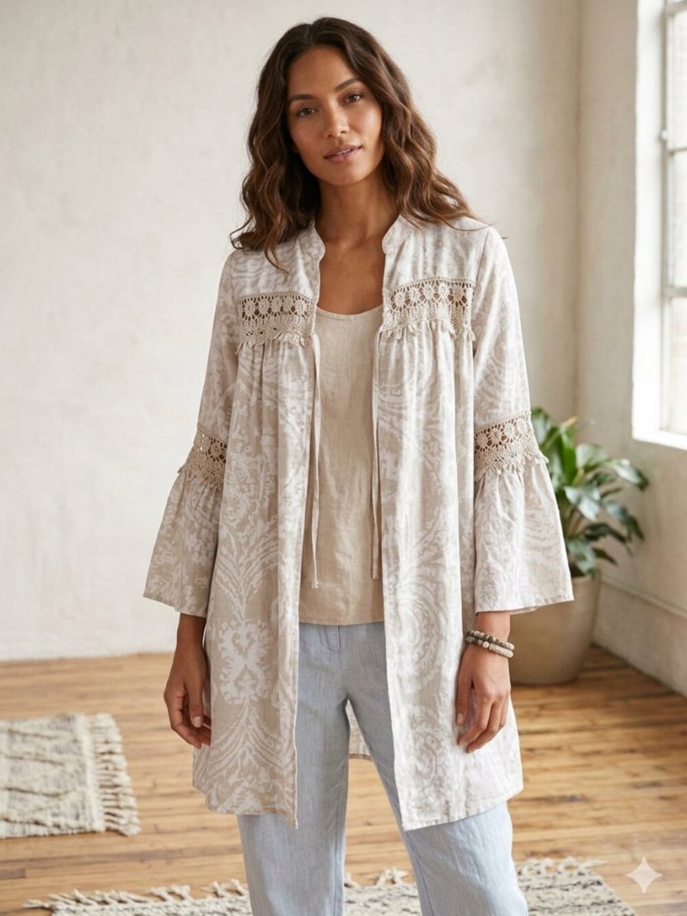 Kaktus Beige Cotton Duster Italy Romantic Size Large